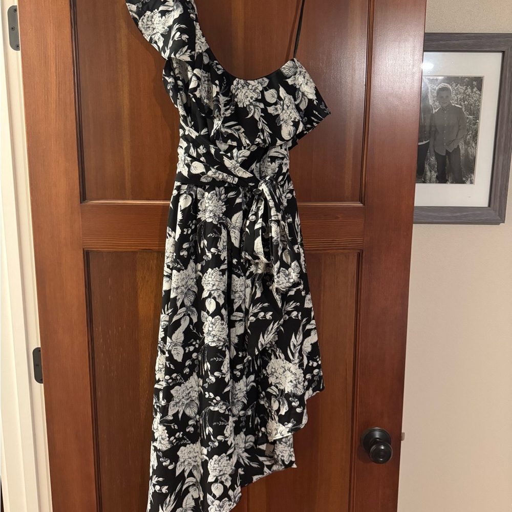 Grace Karin One Shoulder Black and White Floral Dress